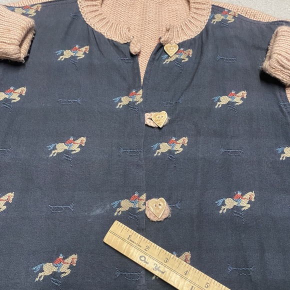 Vintage Hand Knit Cardigan Sweater Womens Large Horse Equestrian 80s Cottage - Picture 8 of 10